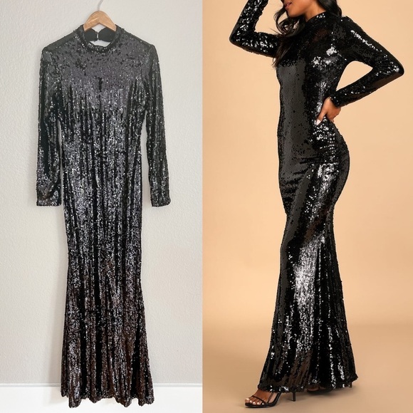 Lulus Dresses & Skirts - Shimmer In the Night Black Sequin Backless Mermaid Maxi Dress